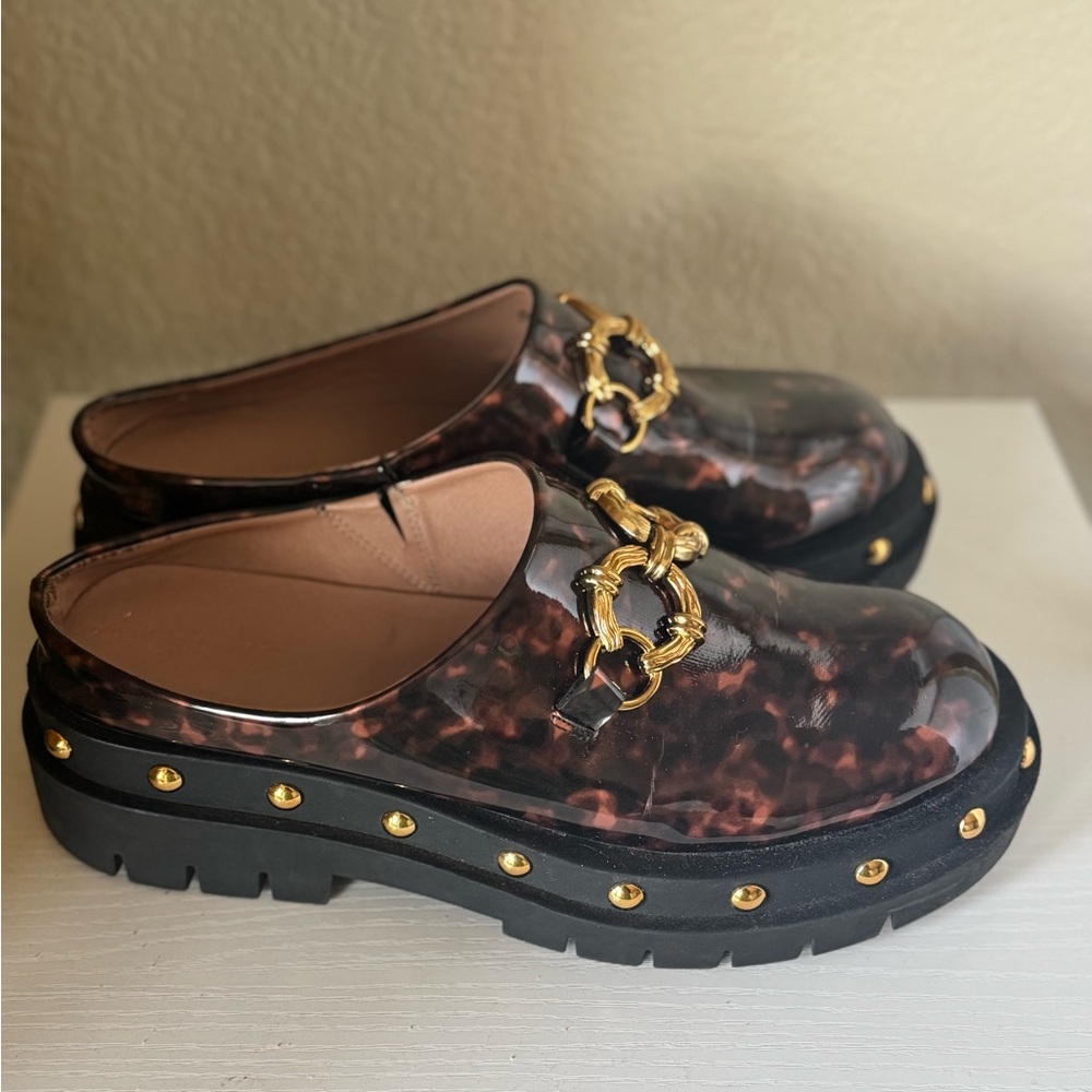 Circus by Sam Edelman Tortoiseshell Patent Loafers with Gold Hardware